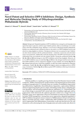 Novel Potent and Selective DPP-4 Inhibitors: Design, Synthesis and Molecular Docking Study of Dihydropyrimidine Phthalimide Hybrids