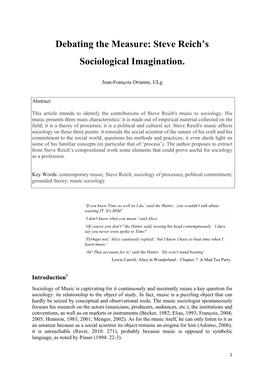 Steve Reich’S Sociological Imagination