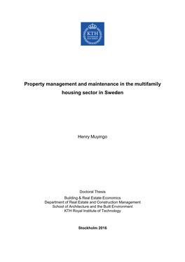 Property Management and Maintenance in the Multifamily Housing Sector in Sweden