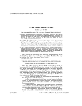 Older Americans Act of 1965 As Amended by Public Law 116-131 on 3-25-2020.Pdf