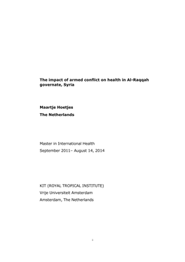 The Impact of Armed Conflict on Health in Al-Raqqah Governate, Syria