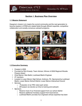 Section 1. Business Plan Overview