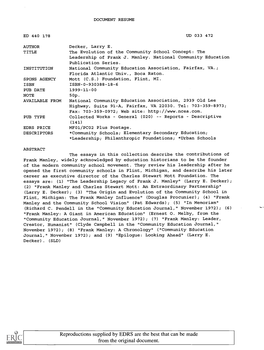 The Evolution of the Community School Concept: the Leadership of Frank J. Manley. National Community Education Publication Series