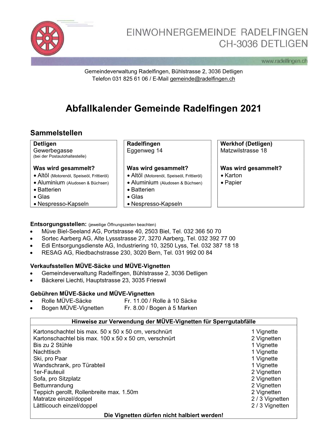 Abfallkalender Gemeinde Radelfingen 2021