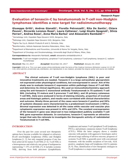 Evaluation of Tenascin-C by Tenatumomab in T-Cell Non-Hodgkin Lymphomas Identifies a New Target for Radioimmunotherapy