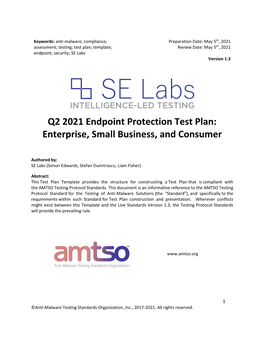 Test Plan; Template; Review Date: May 5Th, 2021 Endpoint; Security; SE Labs Version 1.3