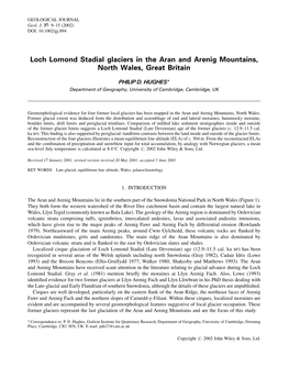 Loch Lomond Stadial Glaciers in the Aran and Arenig Mountains, North Wales, Great Britain