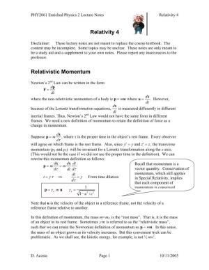 Relativity 4 Relativistic Momentum
