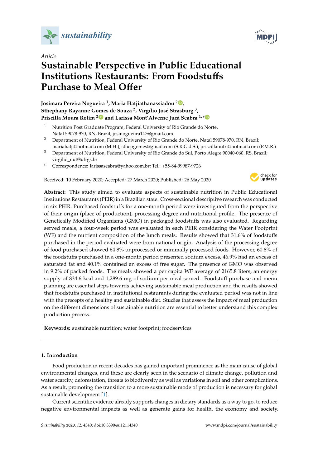 Sustainable Perspective in Public Educational Institutions Restaurants: from Foodstuﬀs Purchase to Meal Oﬀer