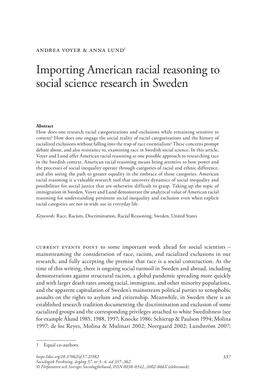 Importing American Racial Reasoning to Social Science Research in Sweden