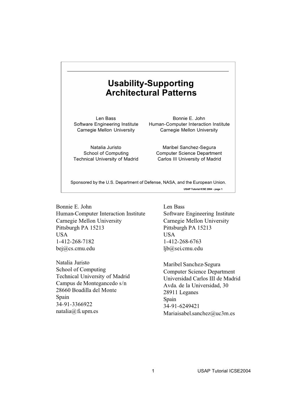 Usability-Supporting Architectural Patterns