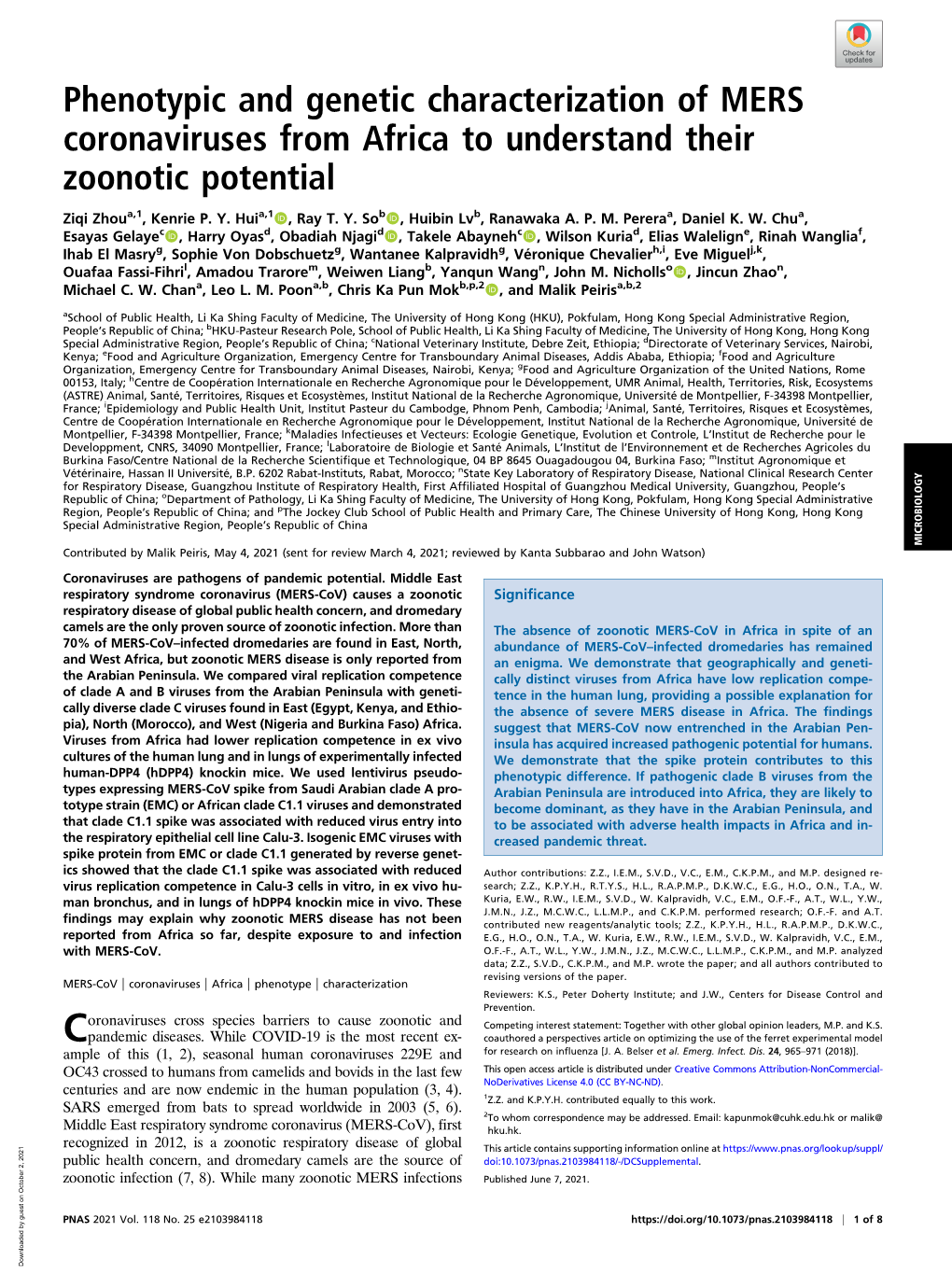 Phenotypic and Genetic Characterization of MERS Coronaviruses from Africa to Understand Their Zoonotic Potential