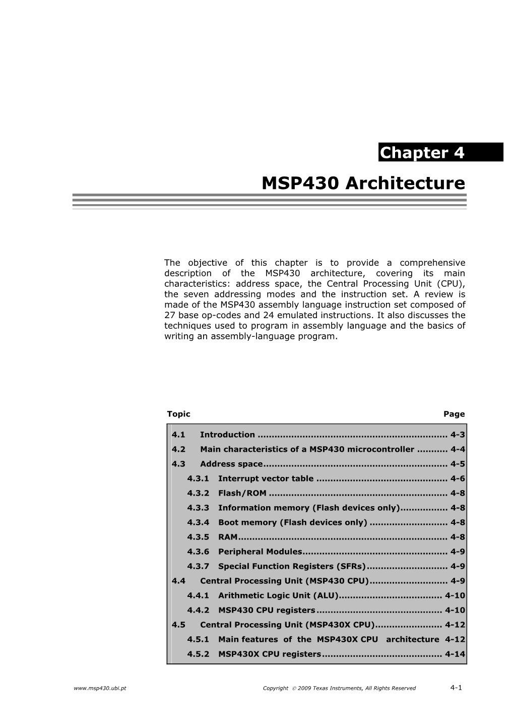 4. MSP430 Architecture