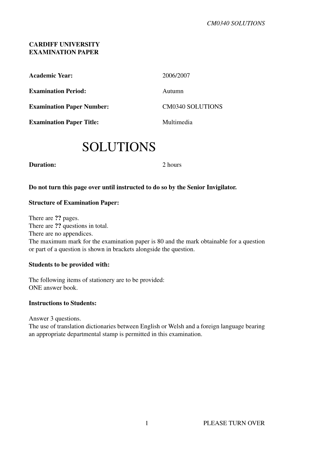 Multimedia Exam Solutions 2006-07