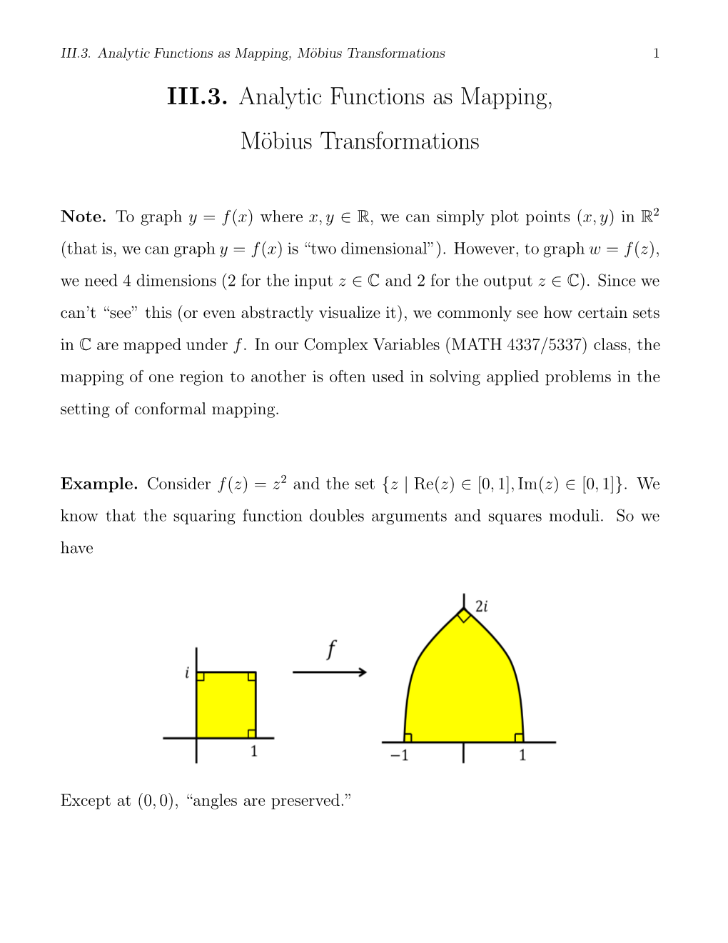 III.3. Analytic Functions As Mapping, Möbius Transformations