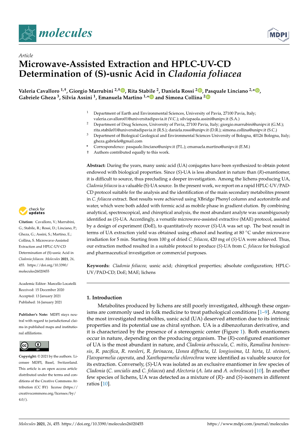 Usnic Acid in Cladonia Foliacea