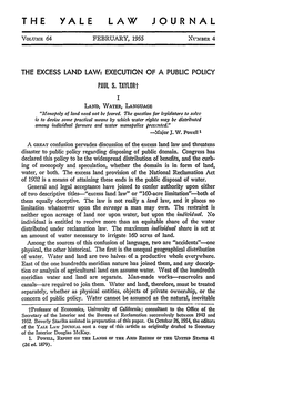 The Excess Land Law: Execution of a Public Policy Paul S