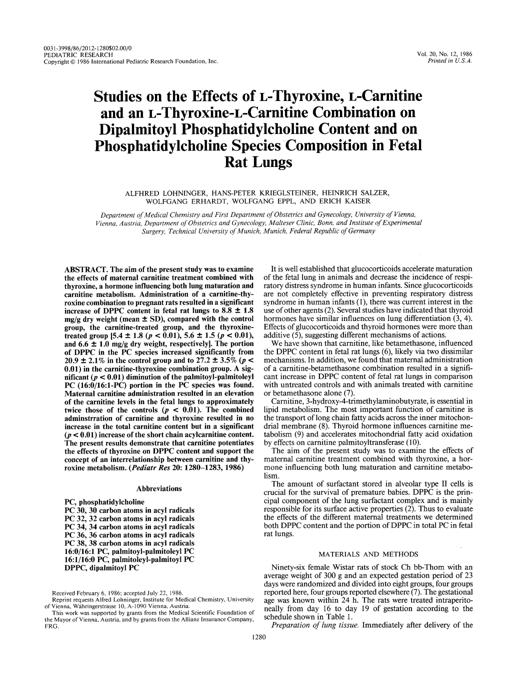 Studies on the Effects of T Thyroxine, L-Carnitine and an L-Thyroxine-L