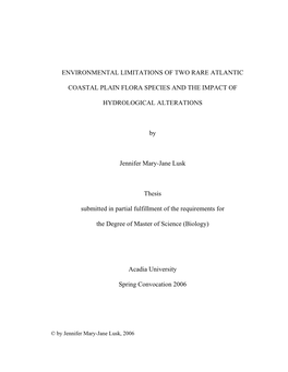 Environmental Limitations of Two Rare Atlantic Coastal