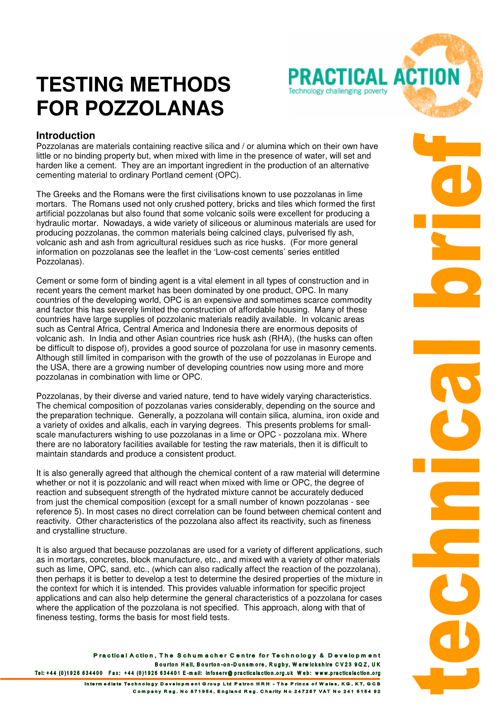 Testing Methods for Pozzolanas