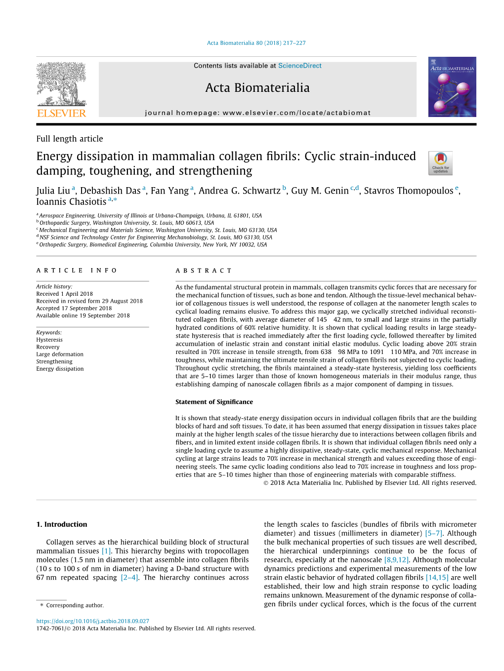 Energy Dissipation in Mammalian Collagen Fibrils