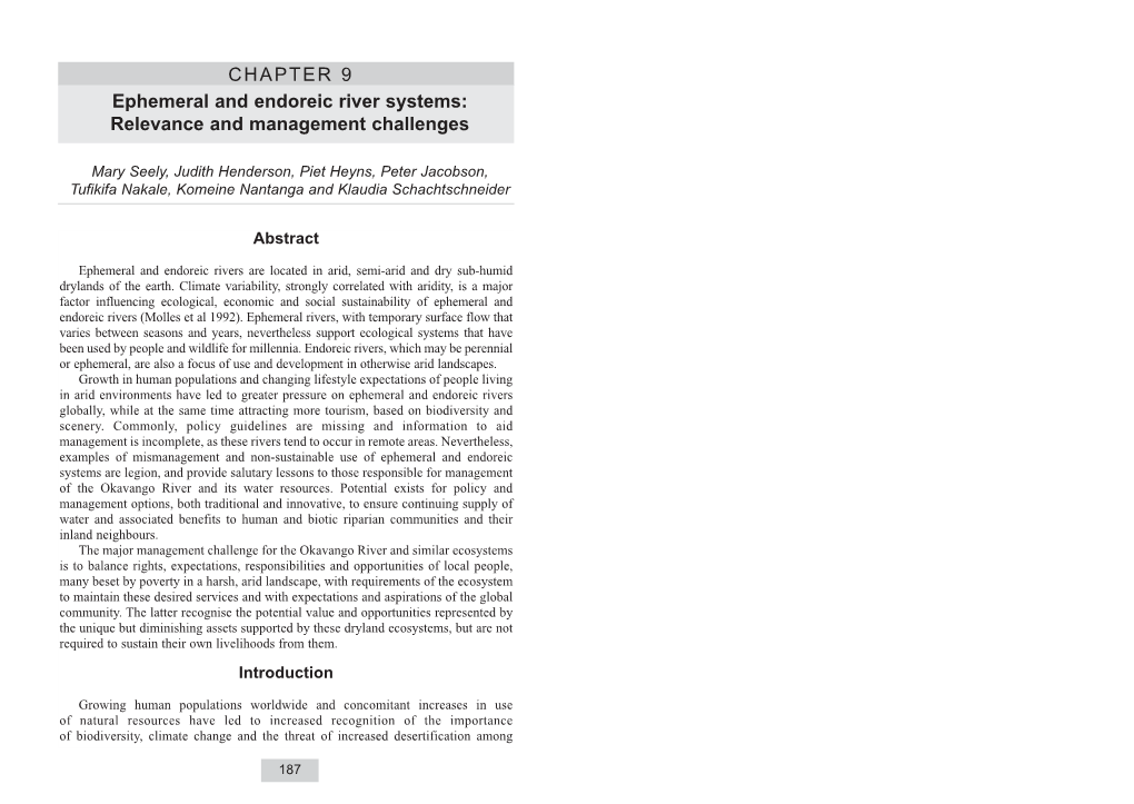 CHAPTER 9 Ephemeral and Endoreic River Systems: Relevance and Management Challenges