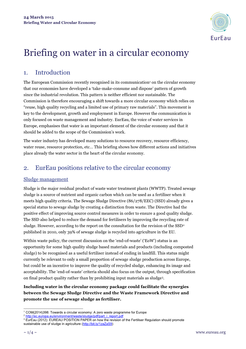 Briefing on Water in a Circular Economy