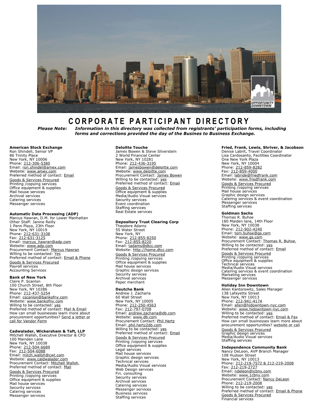 Corporate Participant Directory