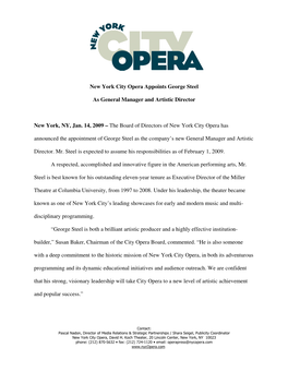 City Opera Leadership Announcement 1-14-08
