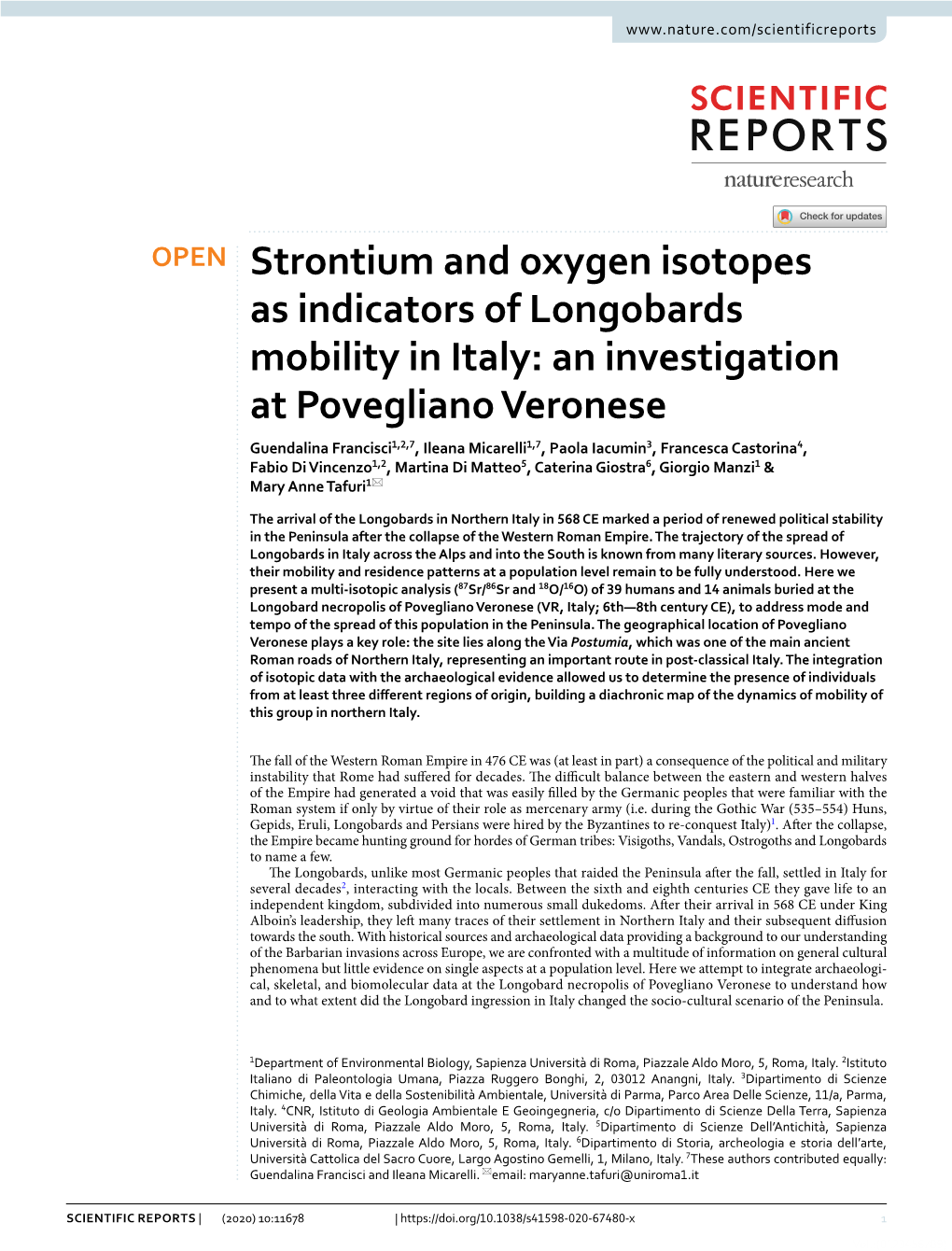Strontium and Oxygen Isotopes As Indicators of Longobards Mobility In