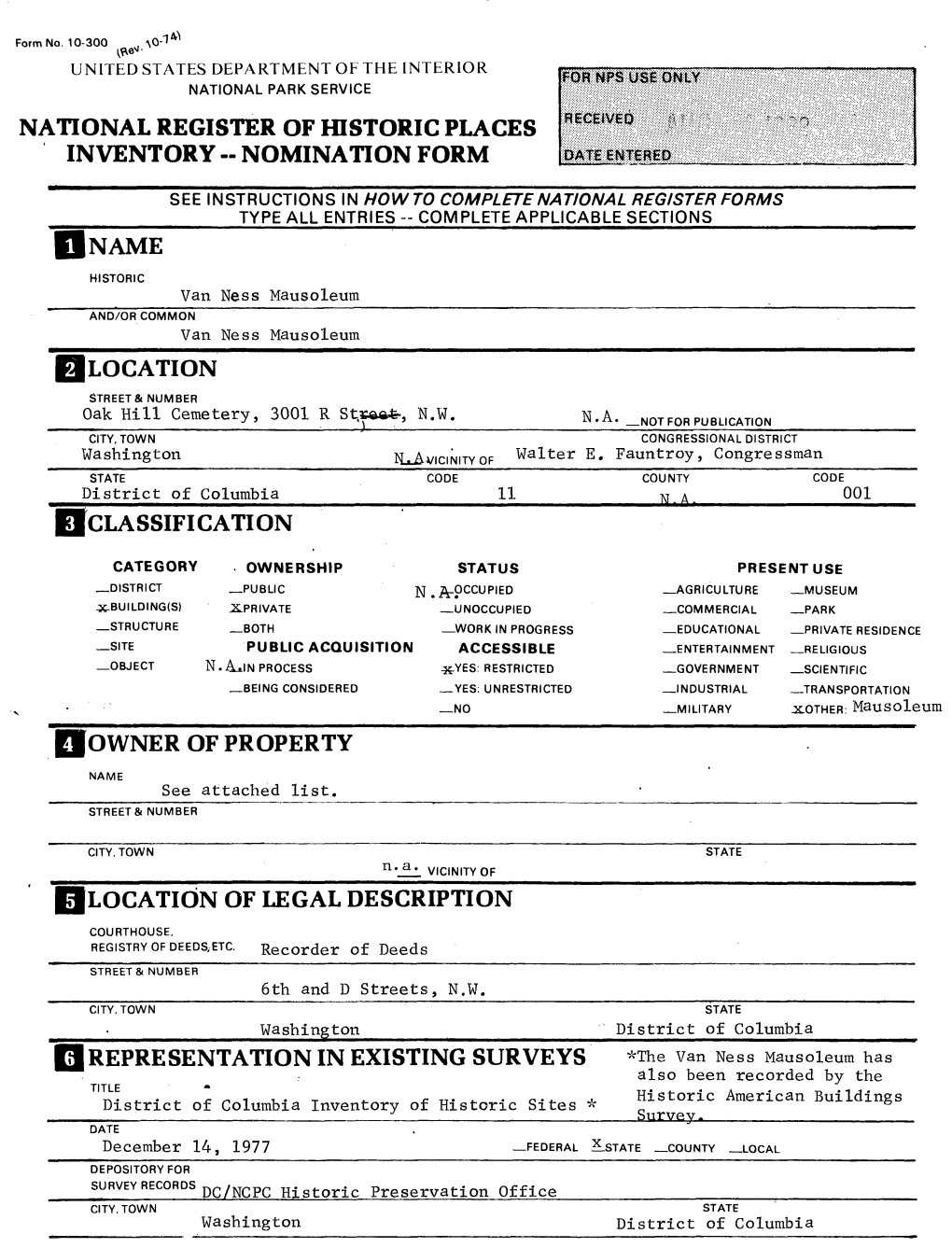 National Register of Historic Places Inventory -- Nomination Form