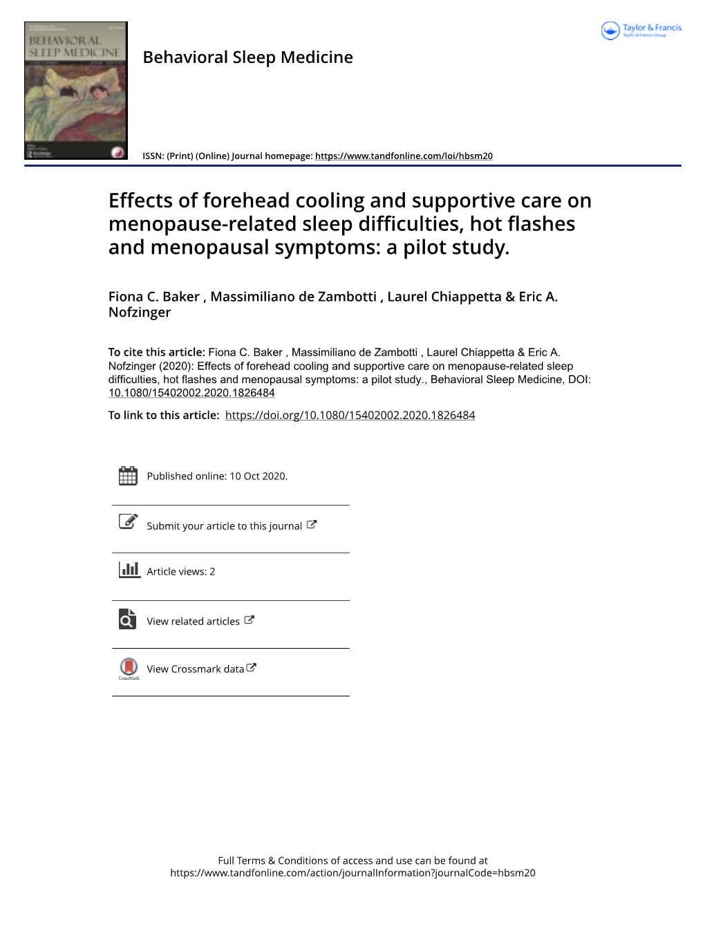 Effects of Forehead Cooling and Supportive Care on Menopause-Related Sleep Difficulties, Hot Flashes and Menopausal Symptoms: a Pilot Study