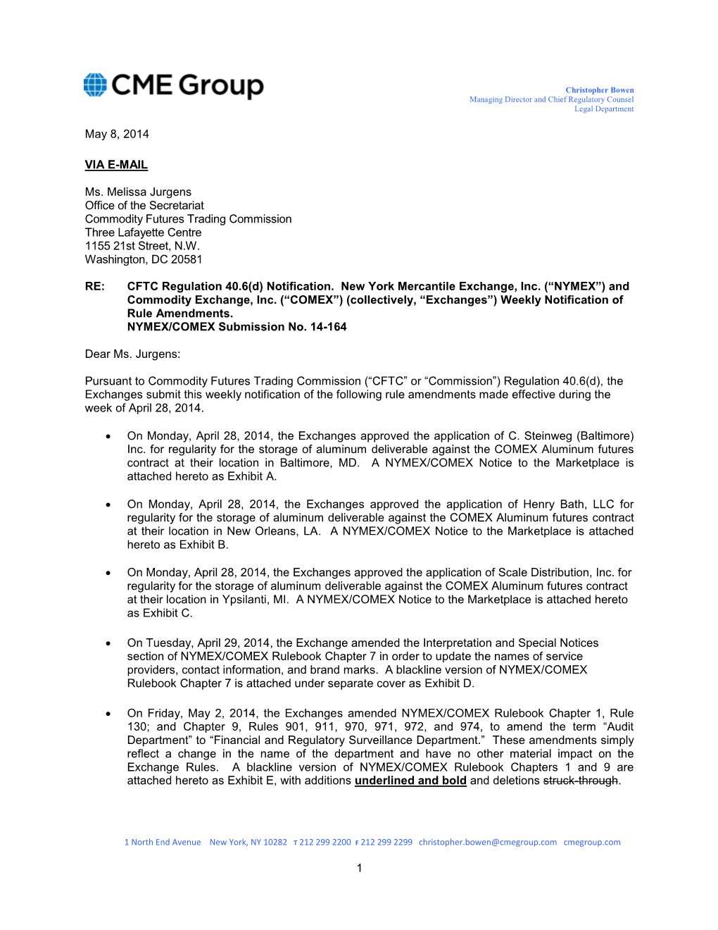 New York Mercantile Exchange and Commodity Exchange Rule