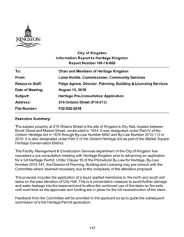 Heritage Kingston Committee Meeting Will Be Shared with Staff from the FMCS Department So That a Response May Be Offered, As Necessary