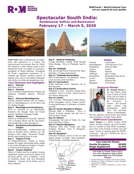 Spectacular South India: Sandalwood, Saffron and Backwaters February 17 – March 5, 2020