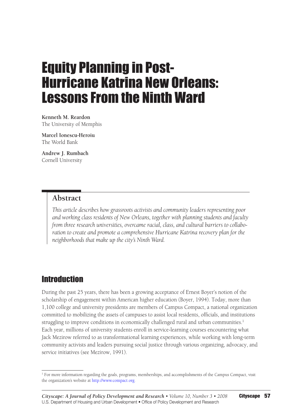 Equity Planning in Post-Hurricane Katrina New Orleans: Lessons from the Ninth Ward