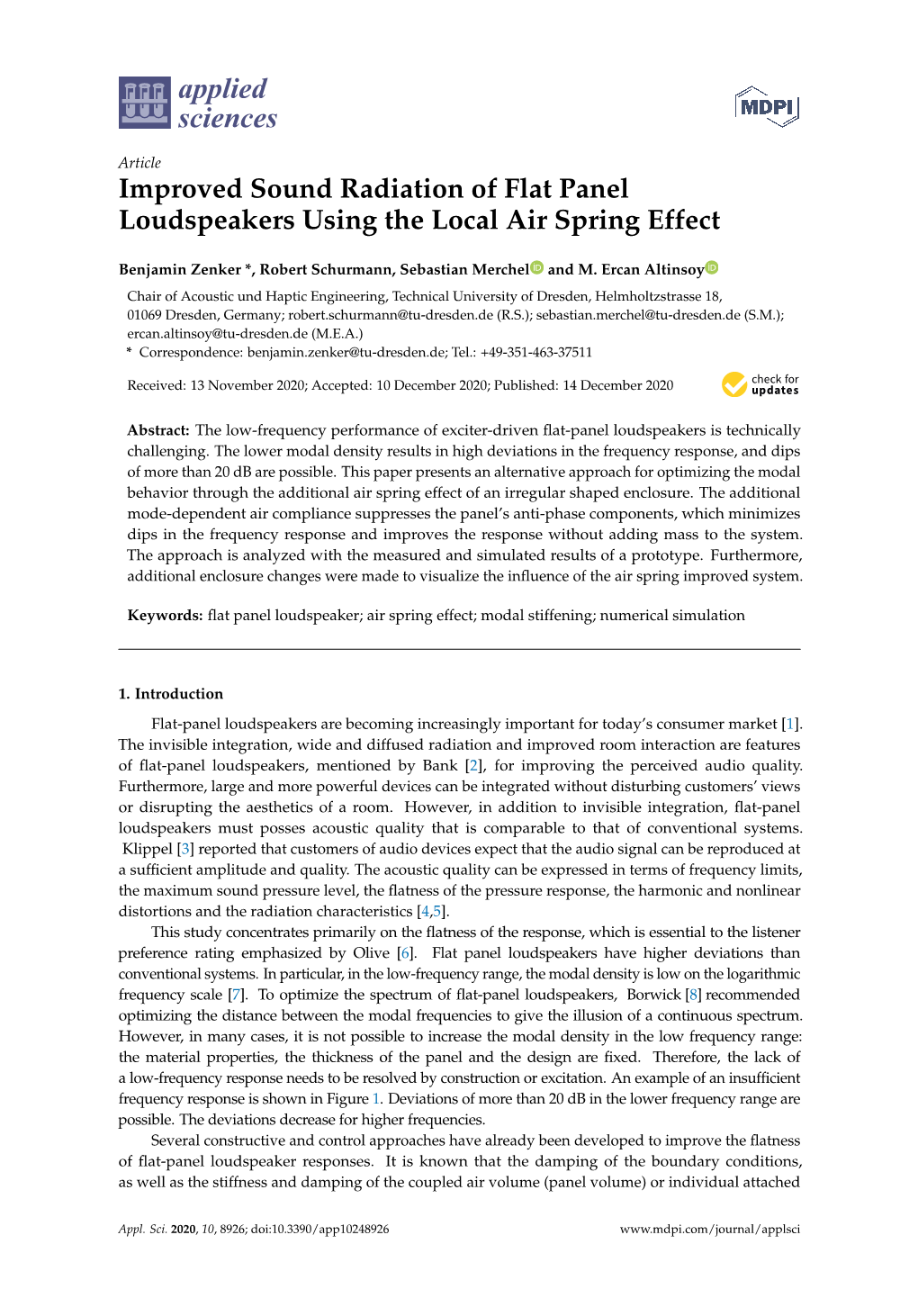 Improved Sound Radiation of Flat Panel Loudspeakers Using the Local Air Spring Effect