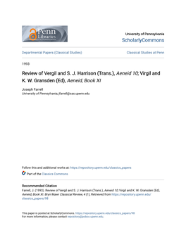 Review of Vergil and SJ Harrison (Trans.), Aeneid 10; Virgil and KW Gransden