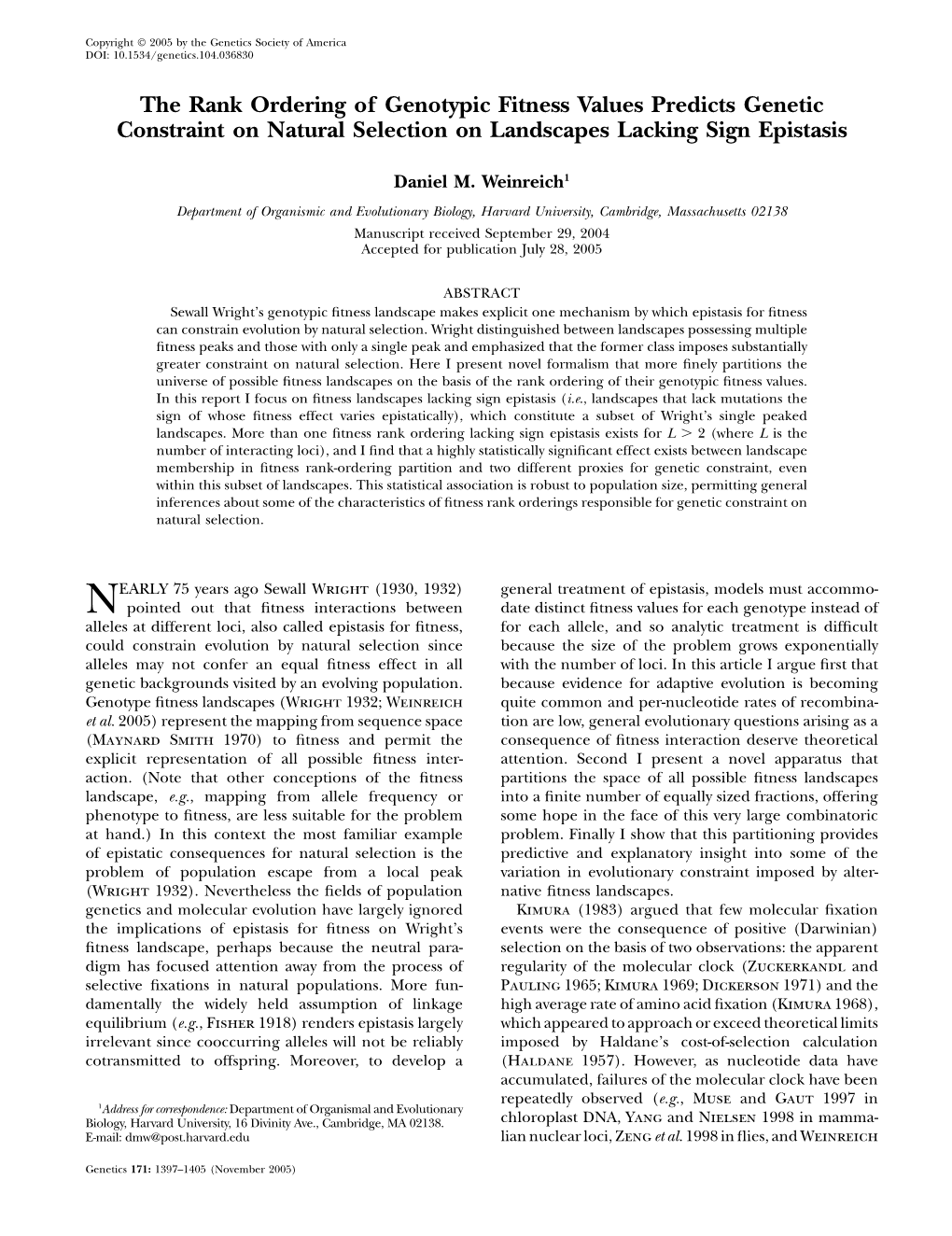 The Rank Ordering of Genotypic Fitness Values Predicts Genetic Constraint on Natural Selection on Landscapes Lacking Sign Epistasis