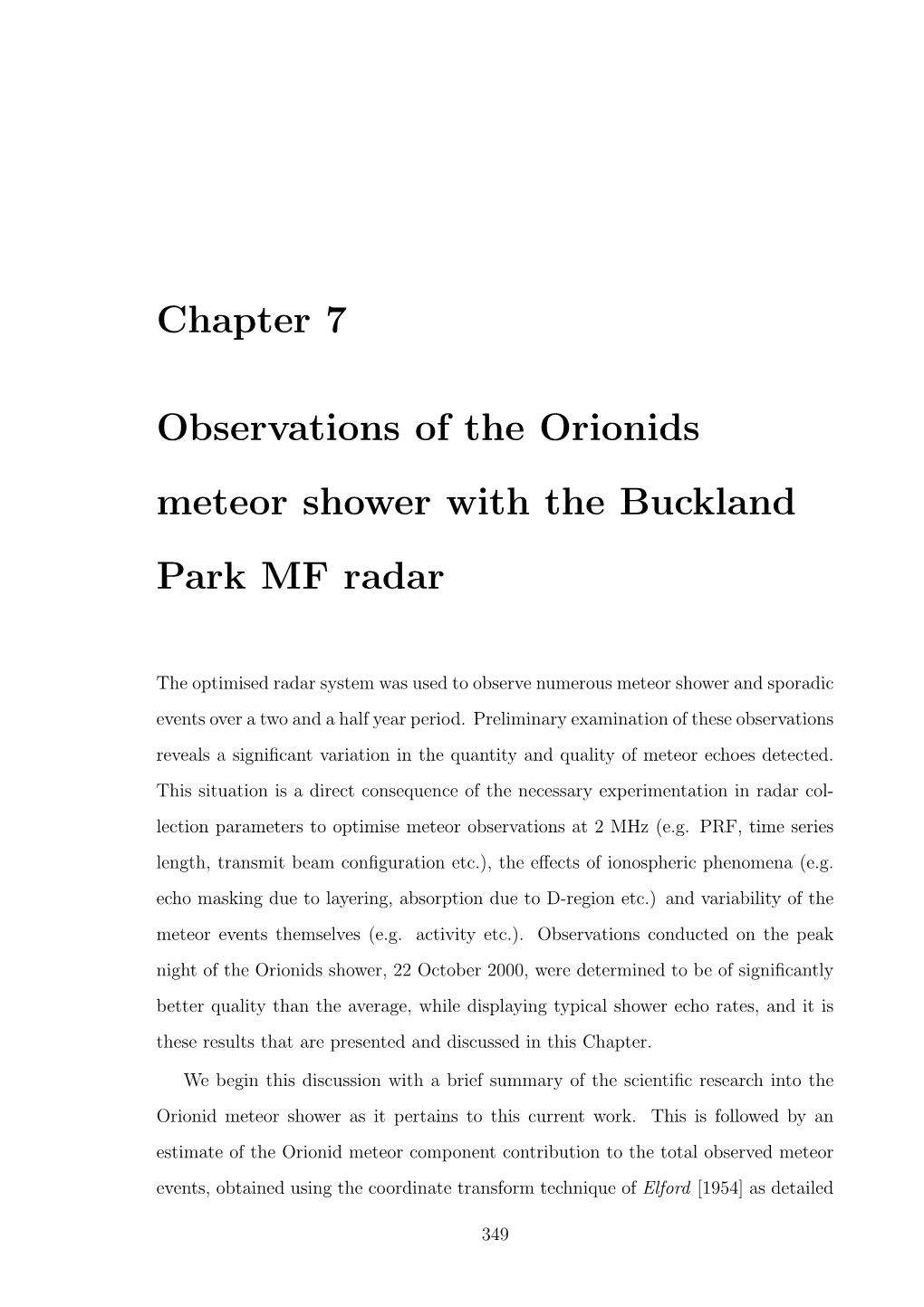 Chapter 7 Observations of the Orionids Meteor Shower with The