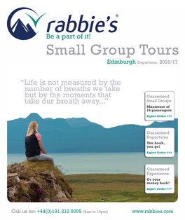 Small Group Tours Edinburgh Departures: 2016/17