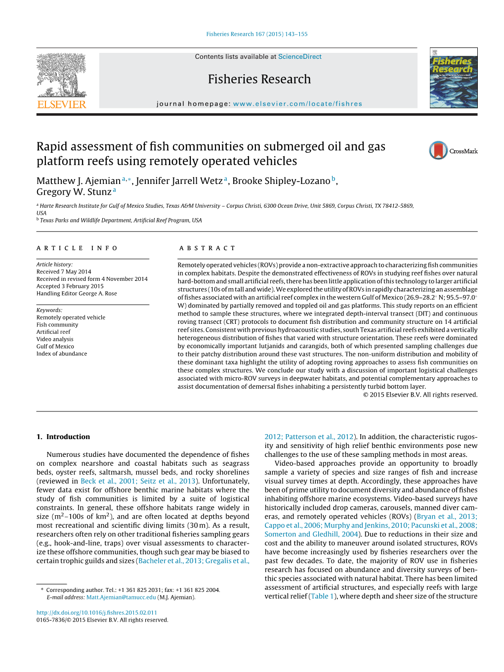 Rapid Assessment of Fish Communities on Submerged Oil and Gas Platform Reefs Using Remotely Operated Vehicles