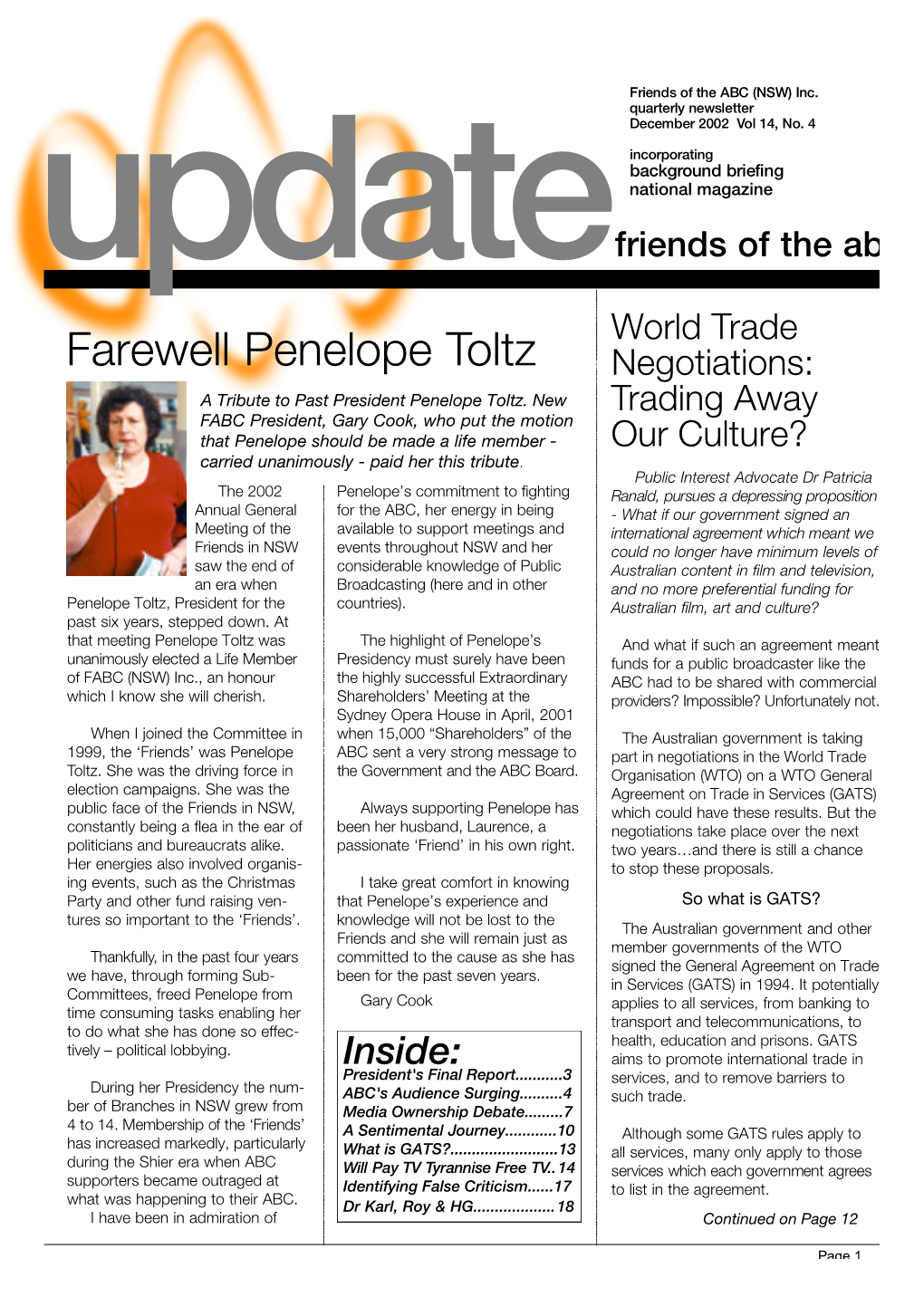 Farewell Penelope Toltz Negotiations: a Tribute to Past President Penelope Toltz