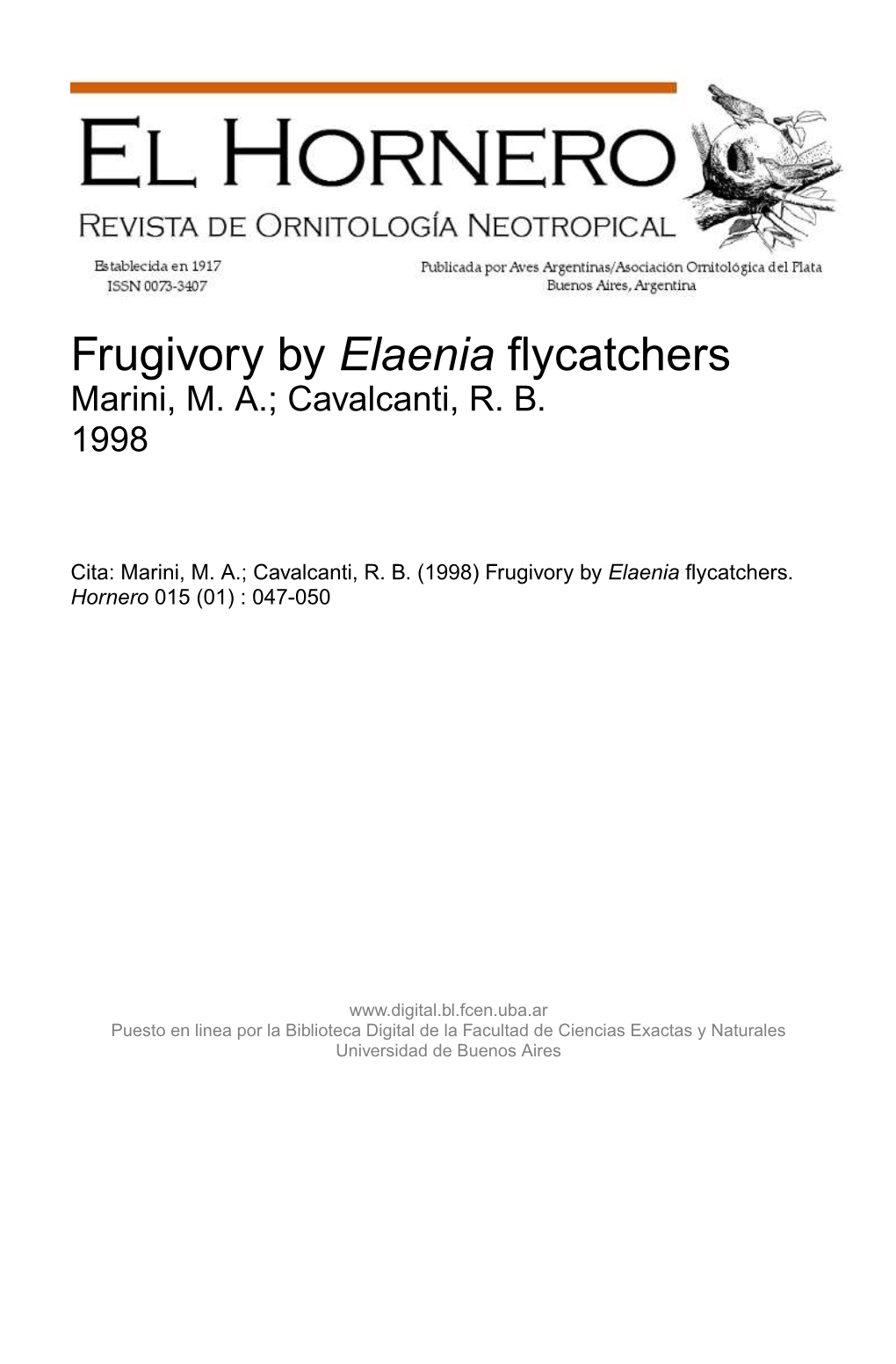 Frugivory by &lt;I&gt;Elaenia&lt;/I&gt; Flycatchers