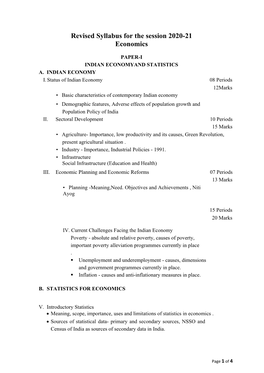 Revised Syllabus for the Session 2020-21 Economics