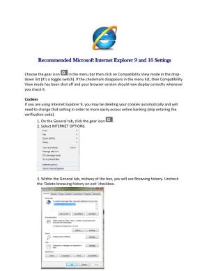 Recommended Microsoft Internet Explorer 9 and 10 Settings