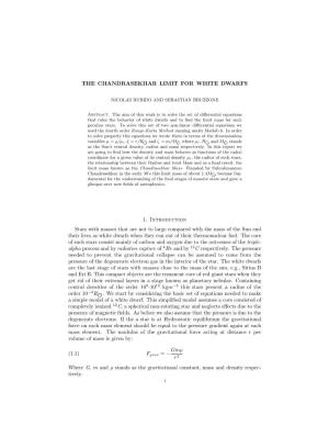 THE CHANDRASEKHAR LIMIT for WHITE DWARFS 1. Introduction