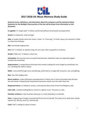 2017-2018 UIL Music Memory Study Guide