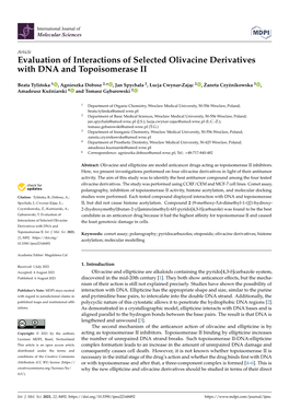 Evaluation of Interactions of Selected Olivacine Derivatives with DNA and Topoisomerase II