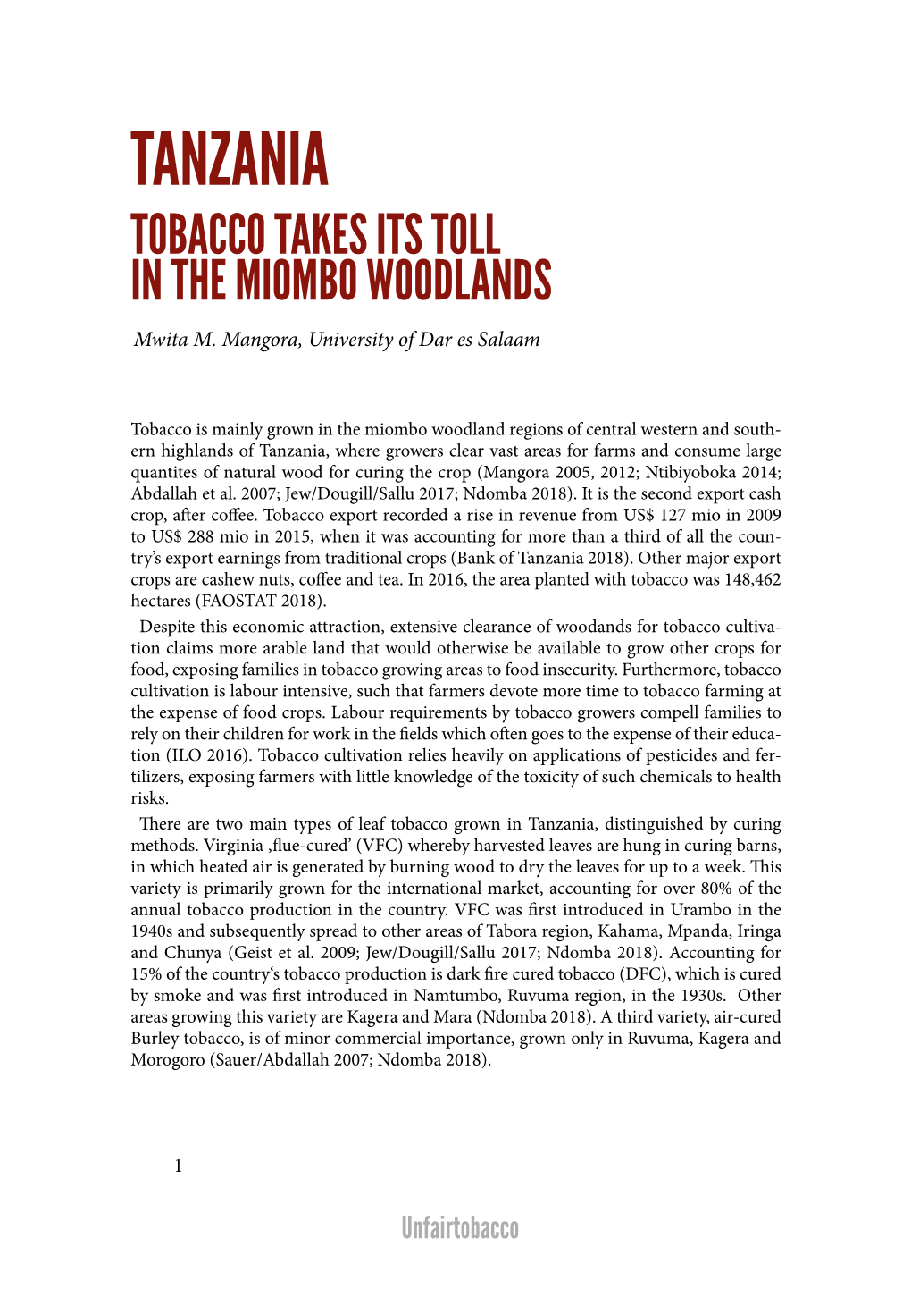 TANZANIA TOBACCO TAKES ITS TOLL in the MIOMBO WOODLANDS Mwita M